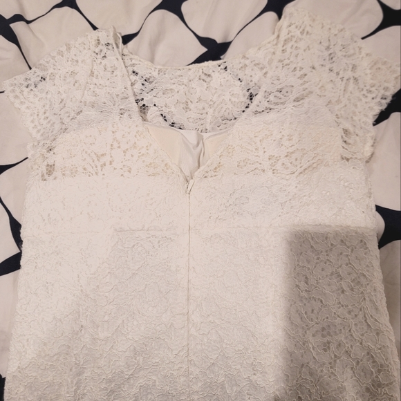 DB Studio Cap Sleeve Short Lace Sheath Wedding Dress from David's Bridal - Picture 9 of 11